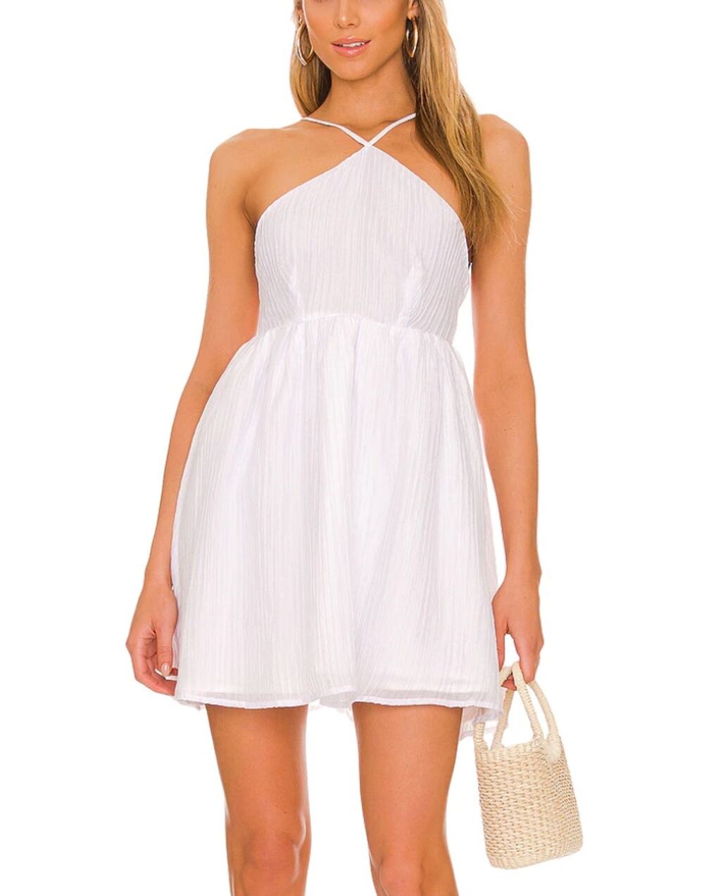 Lovers + Friends White Halter Mini Dress SMALL Fit Flare Party Festival $200 NEW